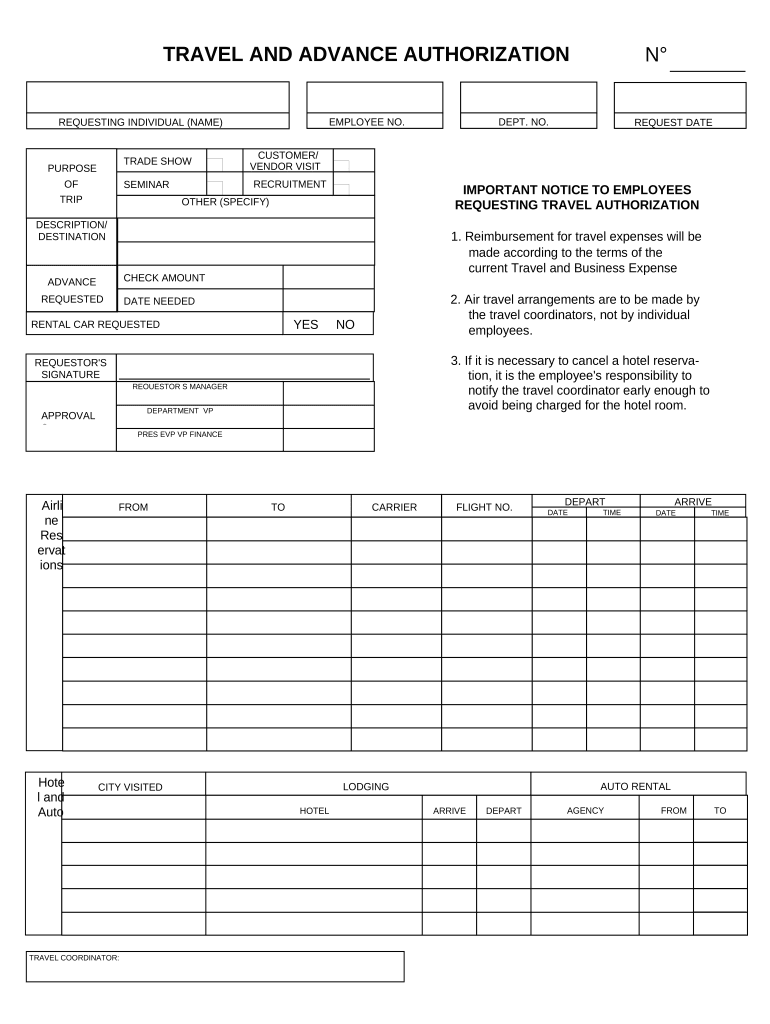 Travel And Advance Authorization Form Pre built Template AirSlate SignNow