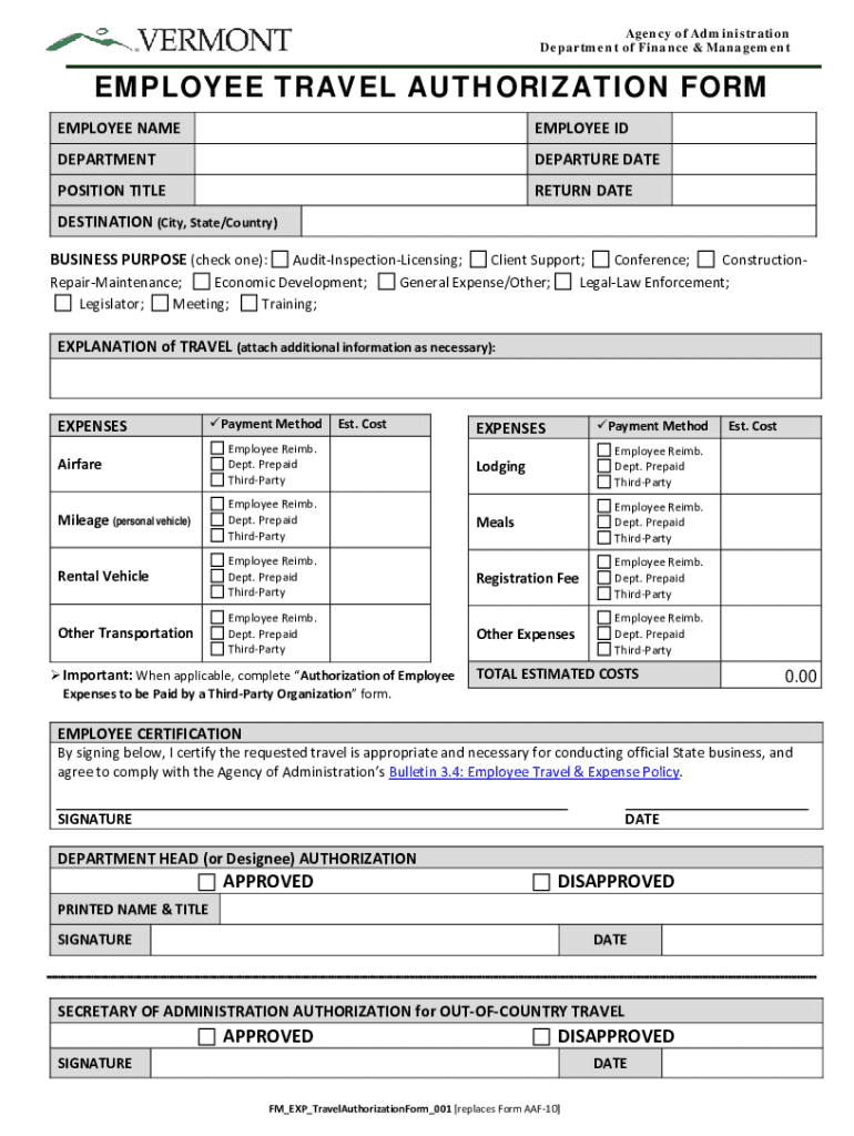 Travel Authorization Form Fill Out Sign Online DocHub
