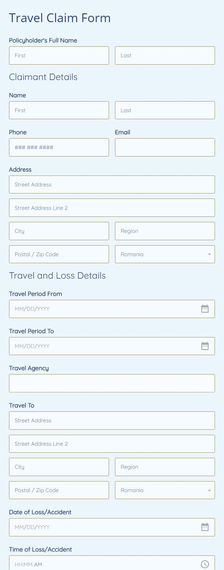 Travel Claim Form Template 123FormBuilder