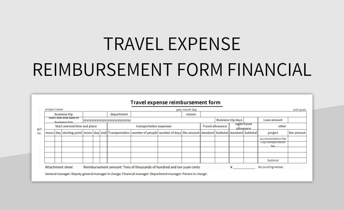 Travel Expense Reimbursement Form Financial Excel Template And Google Sheets File For Free Download Slidesdocs