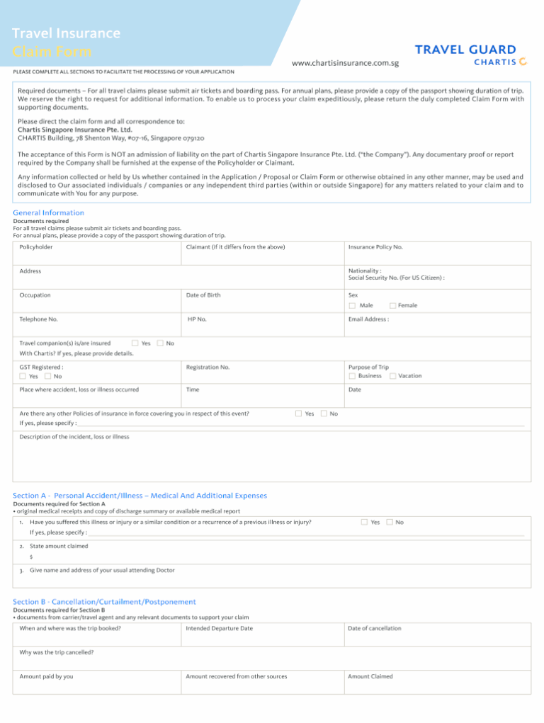Travel Guard Claim Form Fill Online Printable Fillable Blank PdfFiller