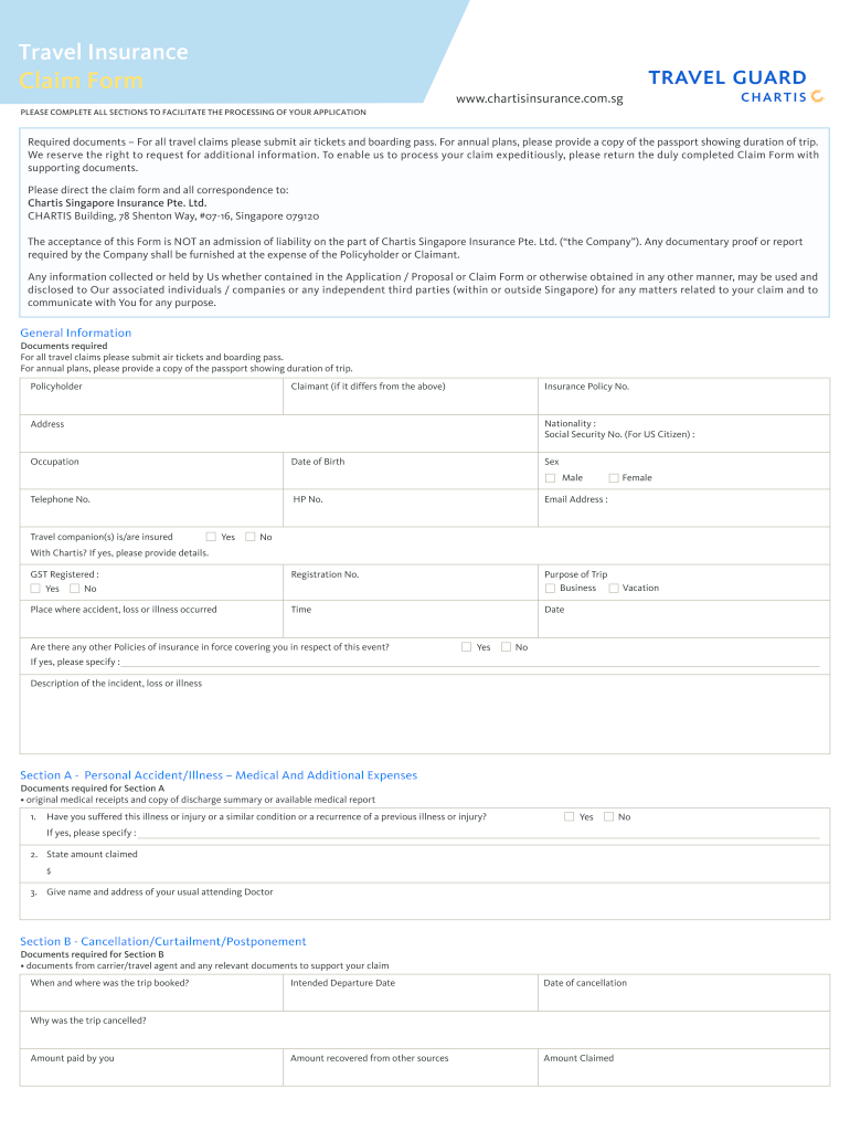 Travel Guard Claim Form Fill Online Printable Fillable Blank PdfFiller
