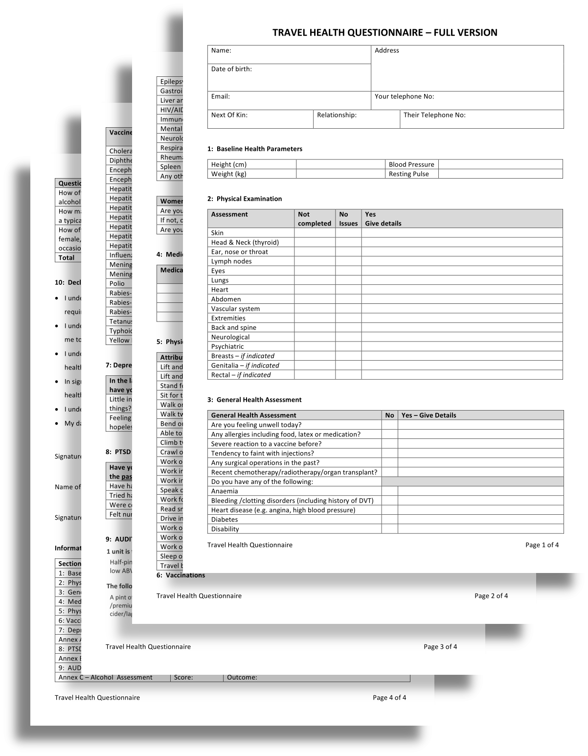 Travel Health Questionnaire REAL First Aid