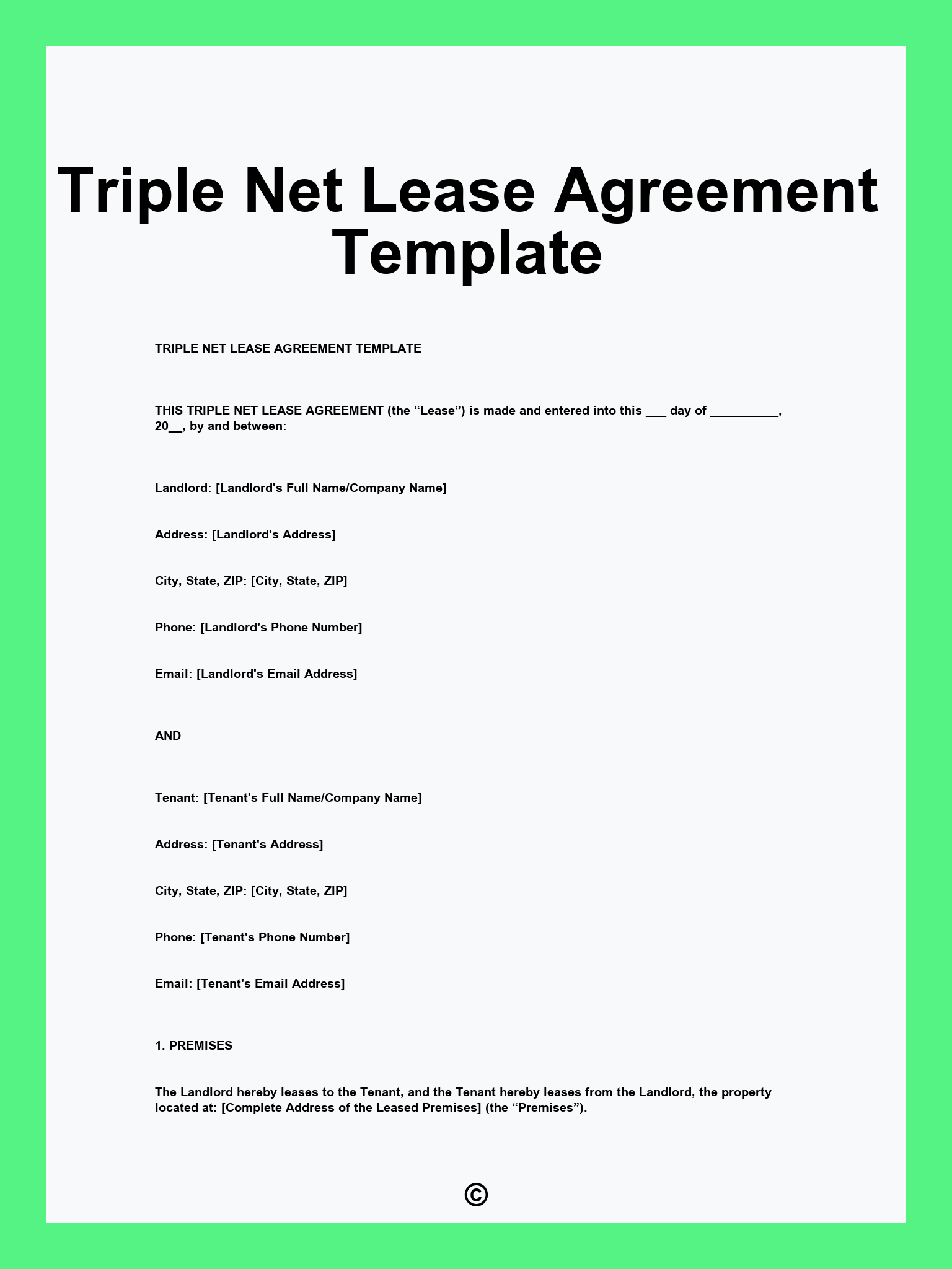 Triple Net Lease Agreement Template