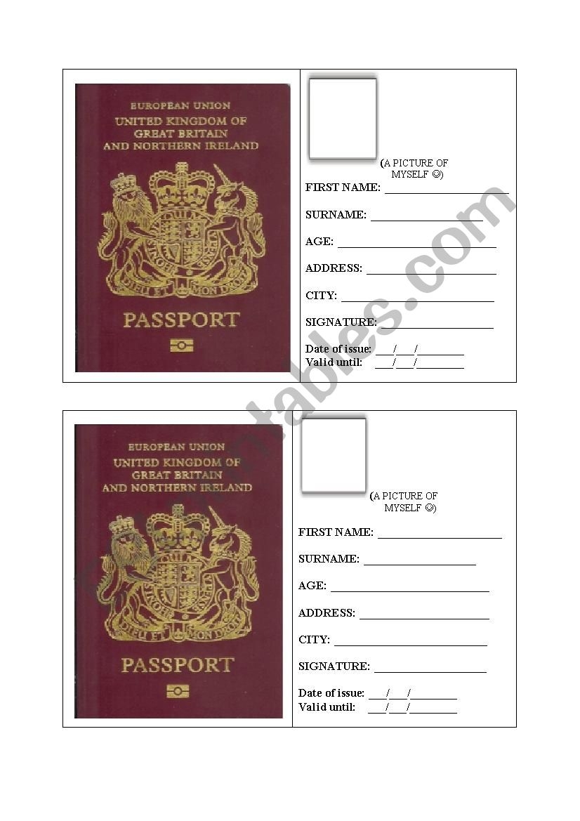 UK PASSPORT Application Form ESL Worksheet By Angel07 Worksheets Library
