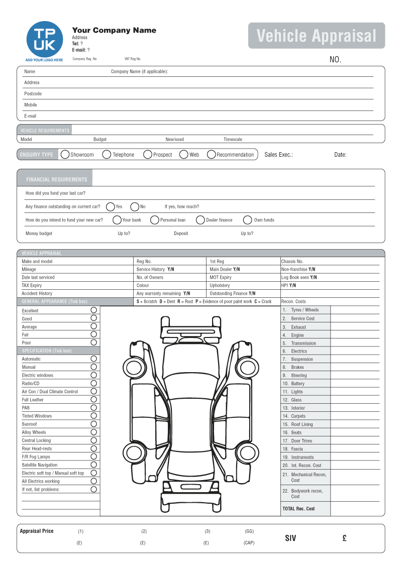 Used Car Vehicle Appraisal Template Printed From 54