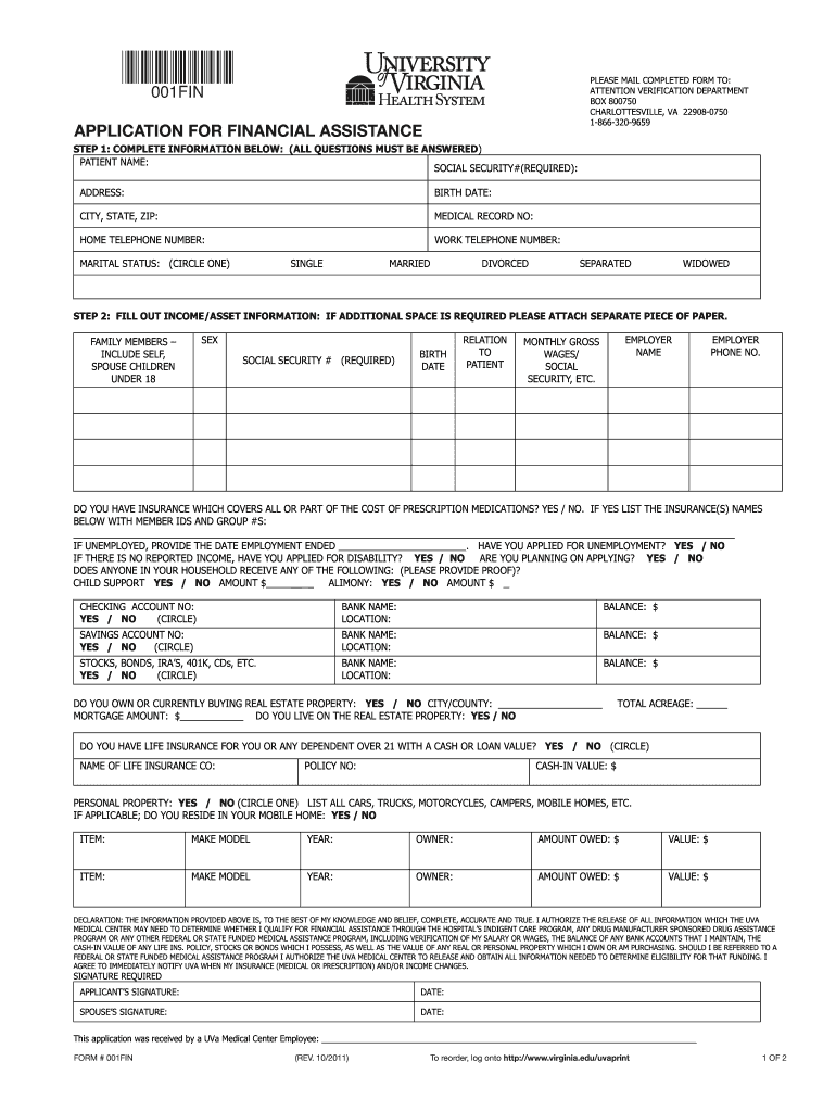 Uva Medical Financial Assistance Fill Online Printable Fillable Blank PdfFiller