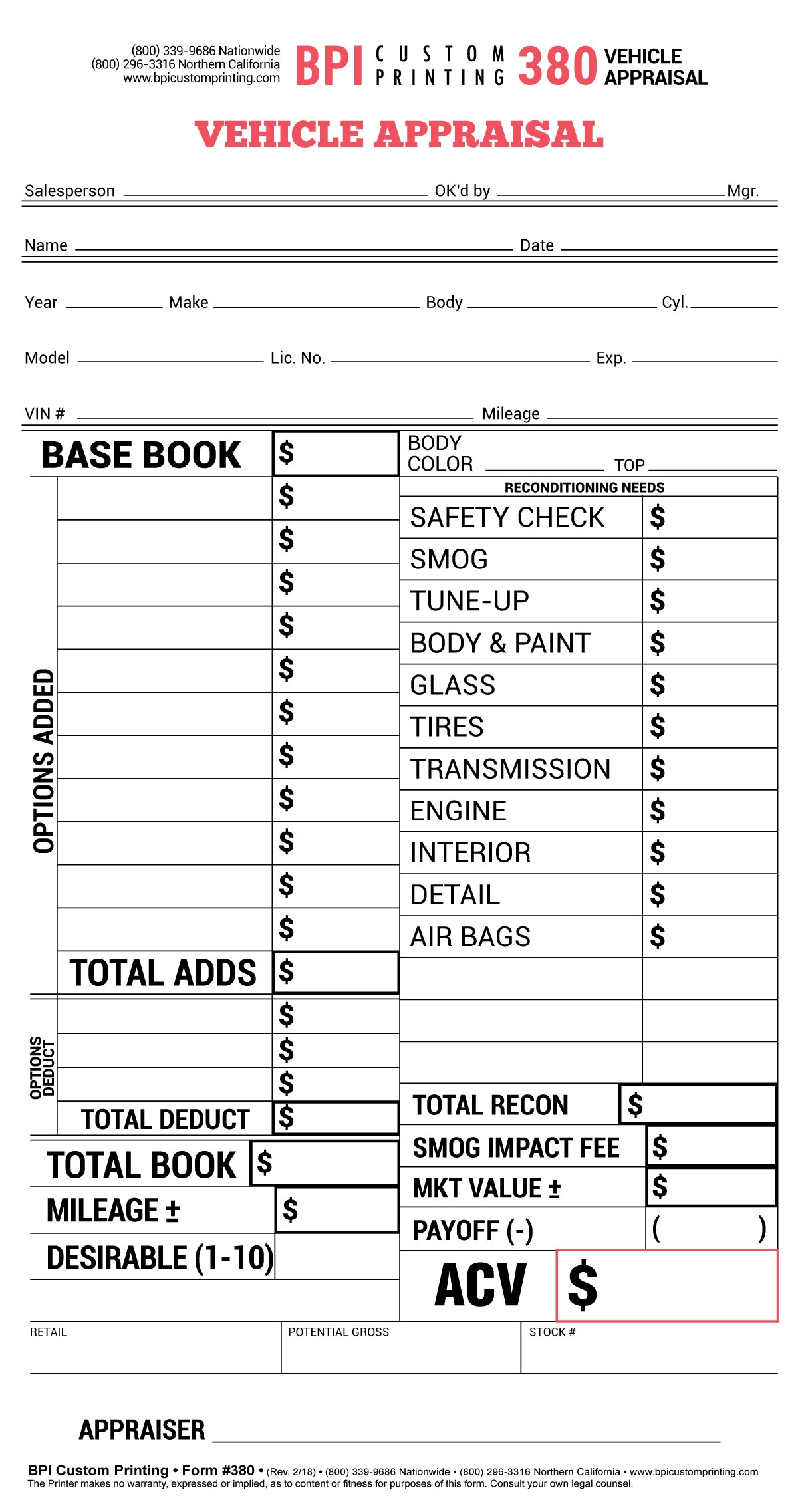 Vehicle Appraisal BPI Custom Printing Vehicle Appraisal BPI Custom Printing