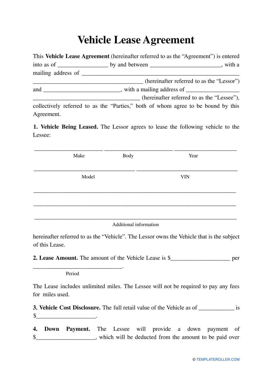 Vehicle Lease Agreement Template Fill Out Sign Online And Download PDF Templateroller Vehicle Lease Agreement Template Fill Out Sign Online And Download PDF Templateroller