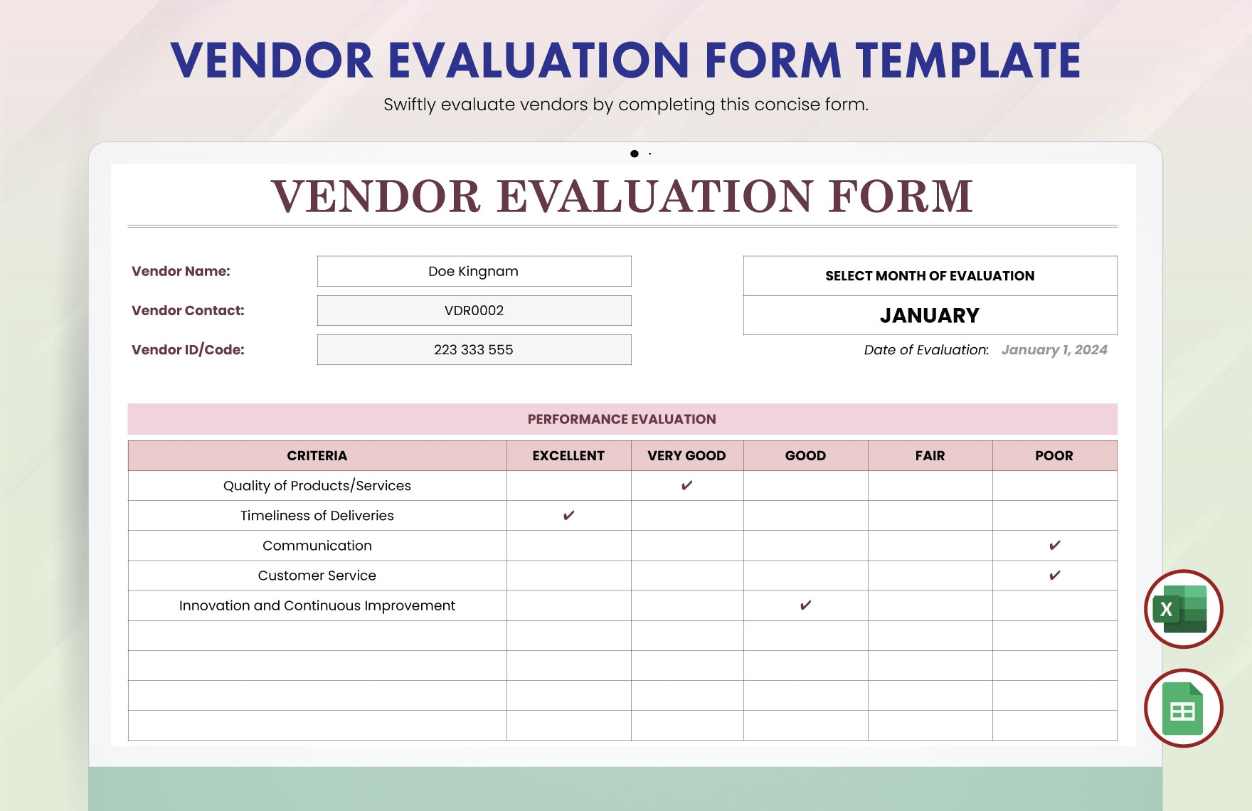 Vendor Evaluation Form Template In Excel Google Sheets Download Template