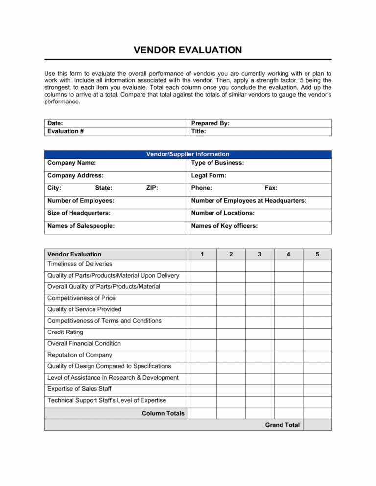 Vendor Evaluation Template