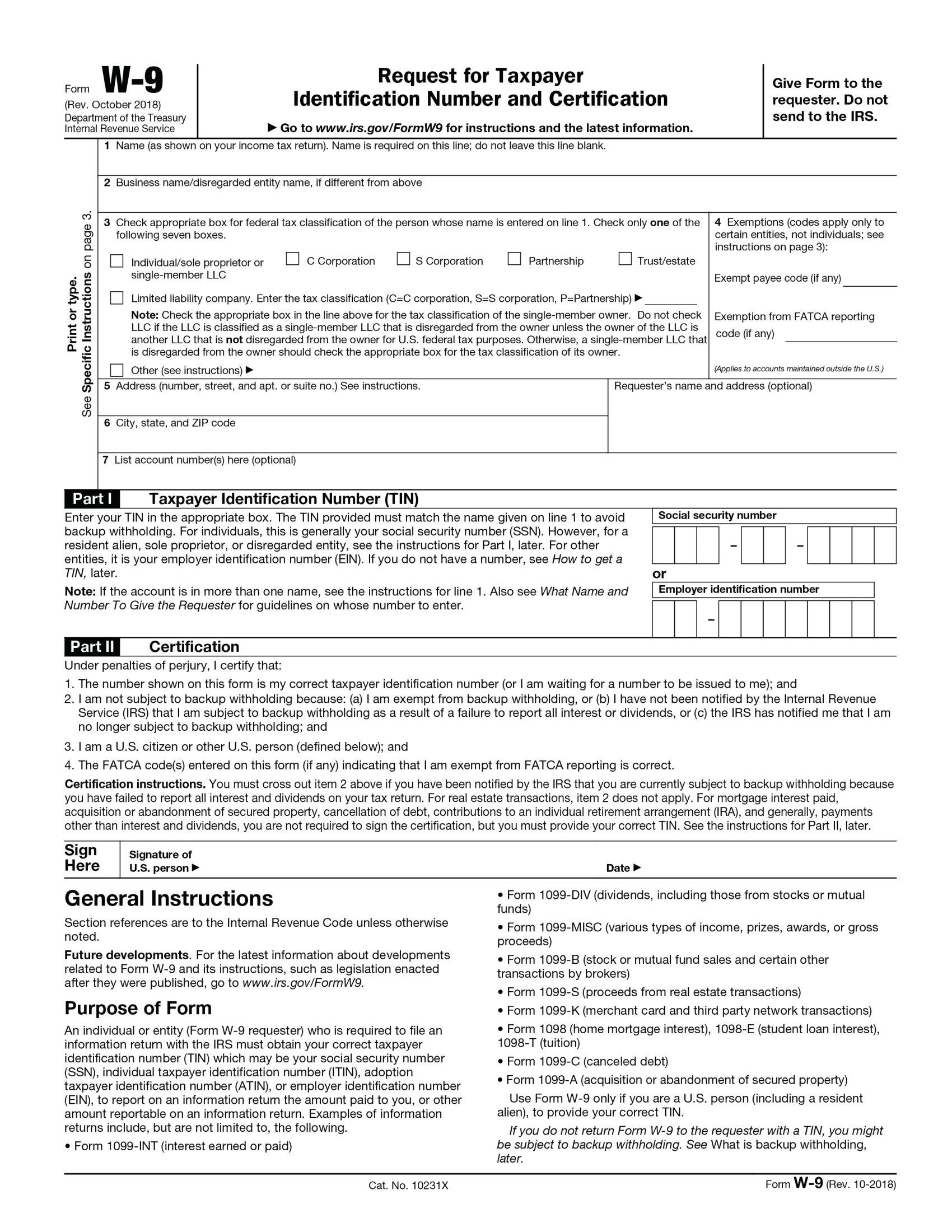 W 9 Form For 2023 Fill Out Save Print With Our PDF Editor