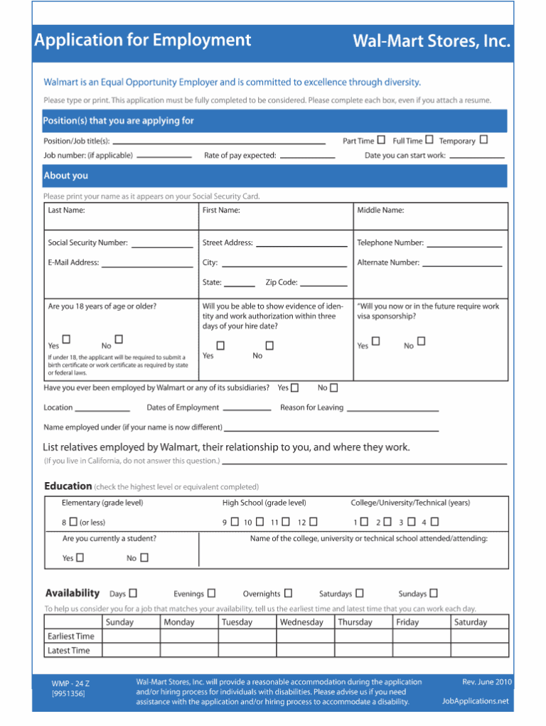Walmart Application Fill Online Printable Fillable Blank PdfFiller