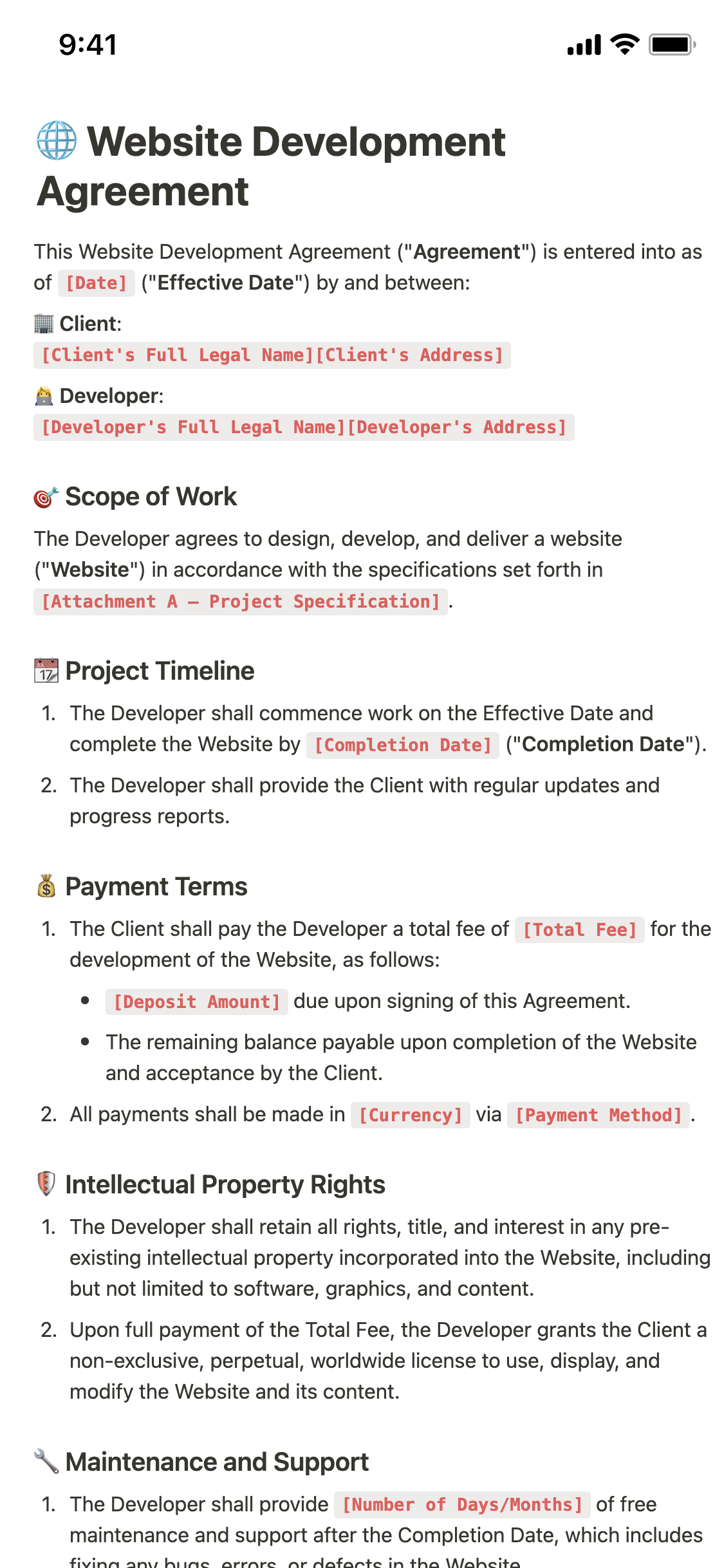 Website Development Agreement Template Notion Marketplace Website Development Agreement Template Notion Marketplace