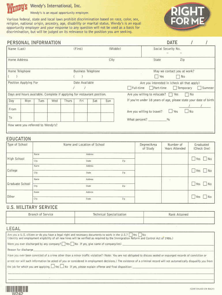 Wendy s Application Pdf Fill Out Sign Online DocHub Wendy s Application Pdf Fill Out Sign Online DocHub