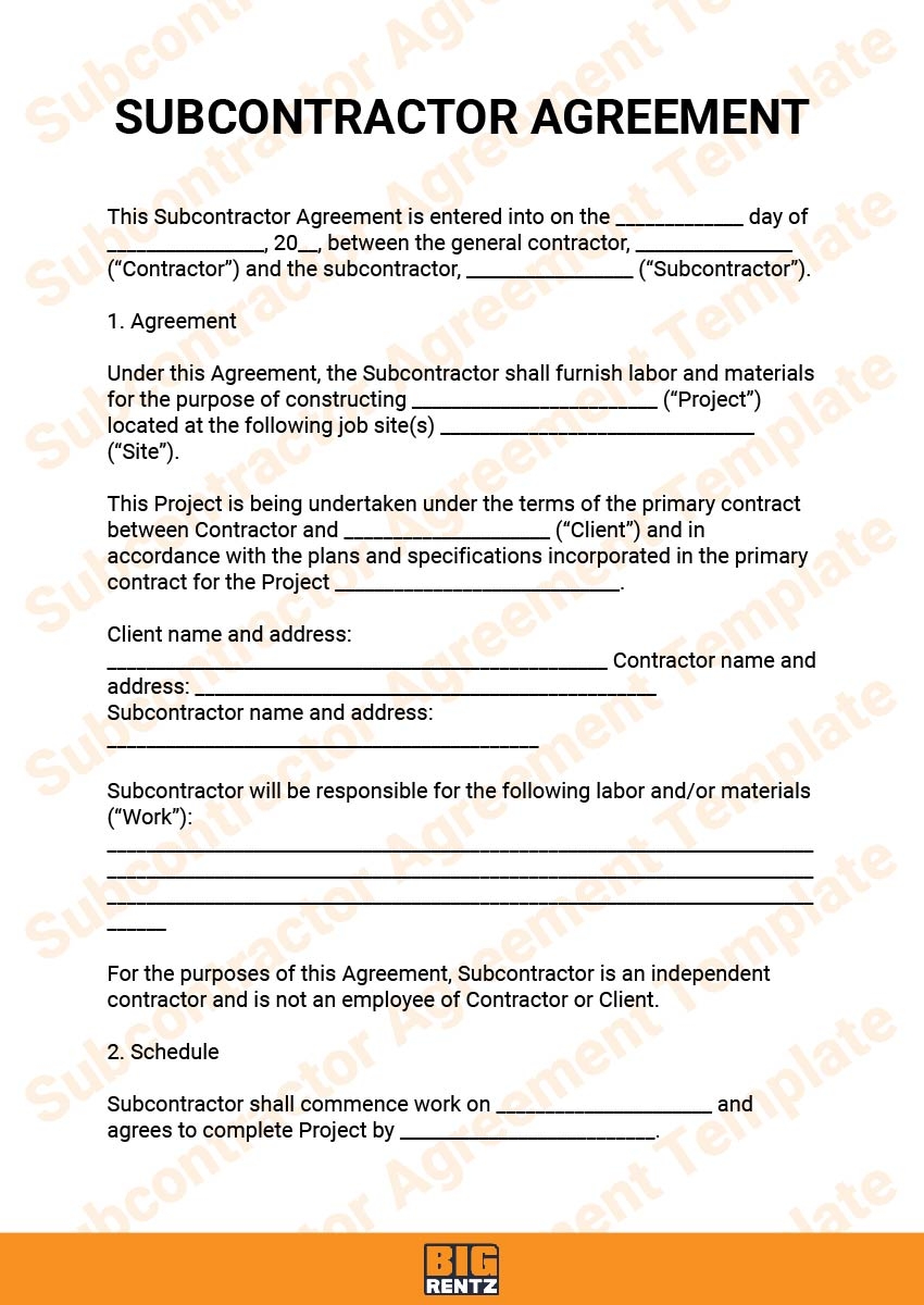 What Is Included In A Subcontractor Agreement Template BigRentz