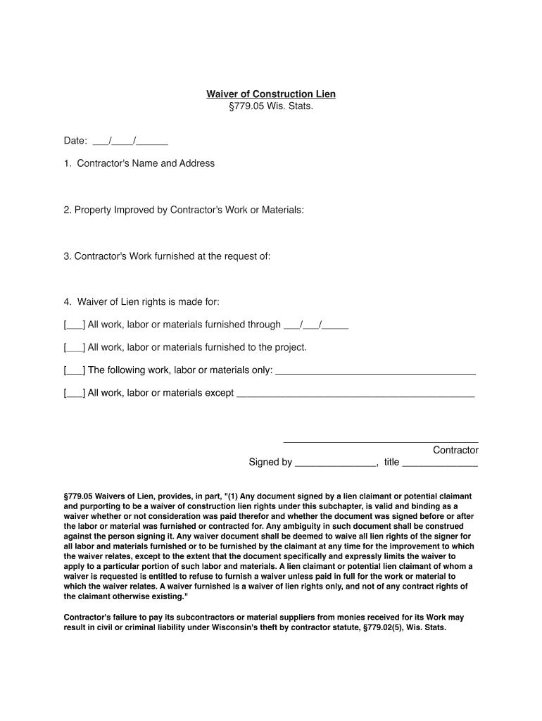 Wisconsin Waiver Construction Lien Pdf Fill Online Printable Fillable Blank PdfFiller