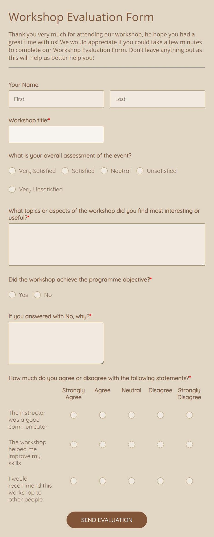 Workshop Evaluation Form Template 123FormBuilder