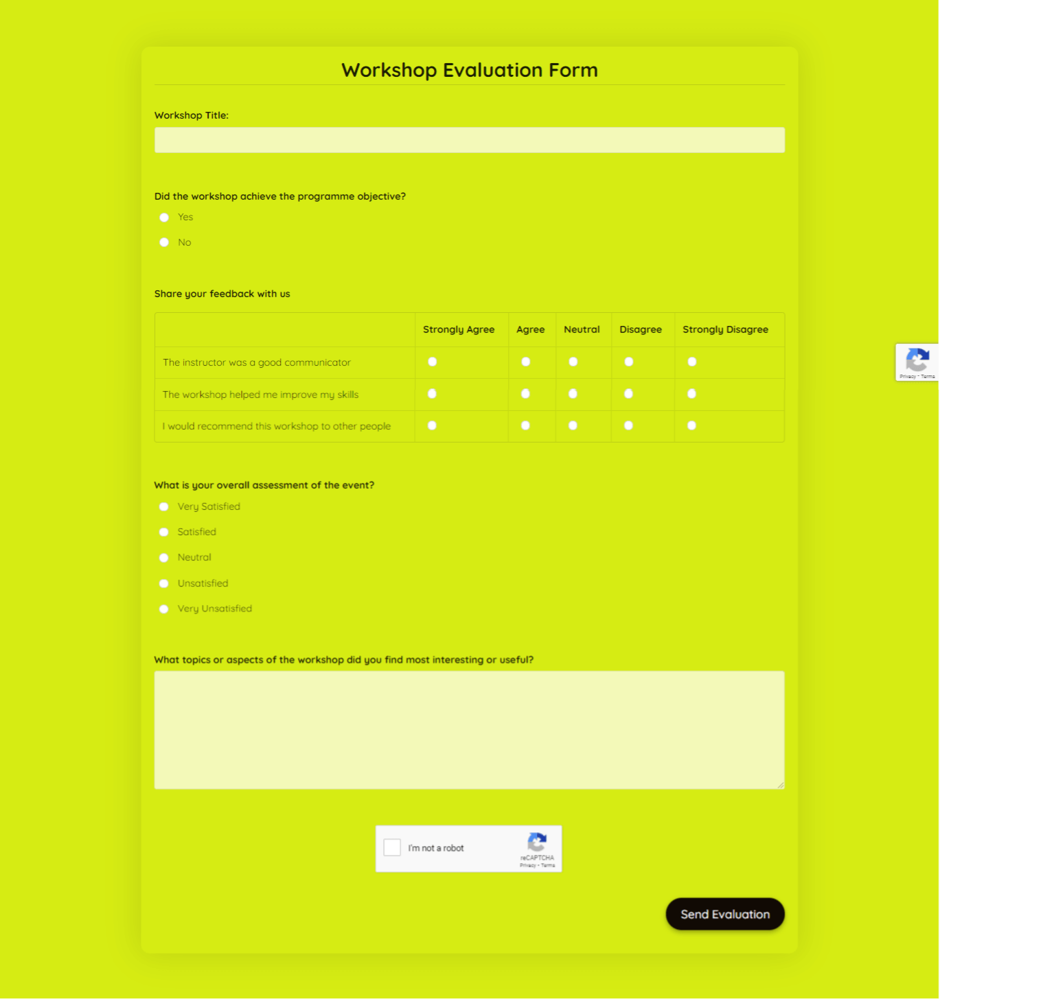 Workshop Evaluation Form Template Formplus