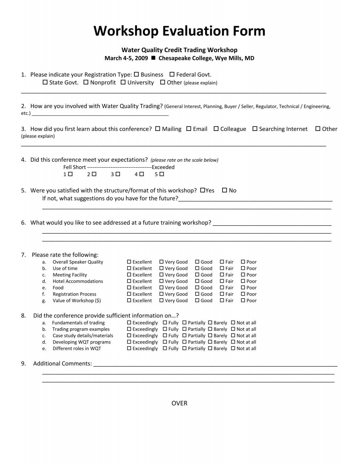workshop evaluation forms