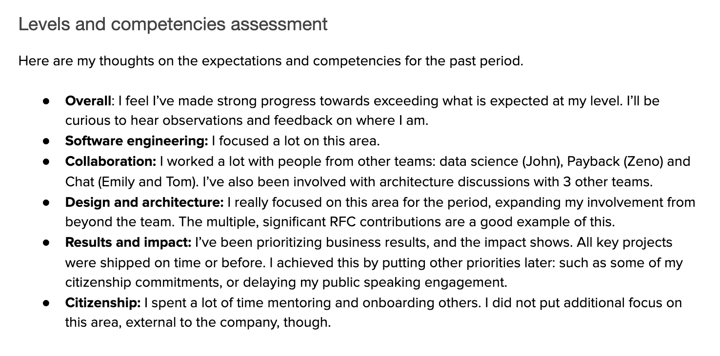 performance evaluation example performance evaluation example
