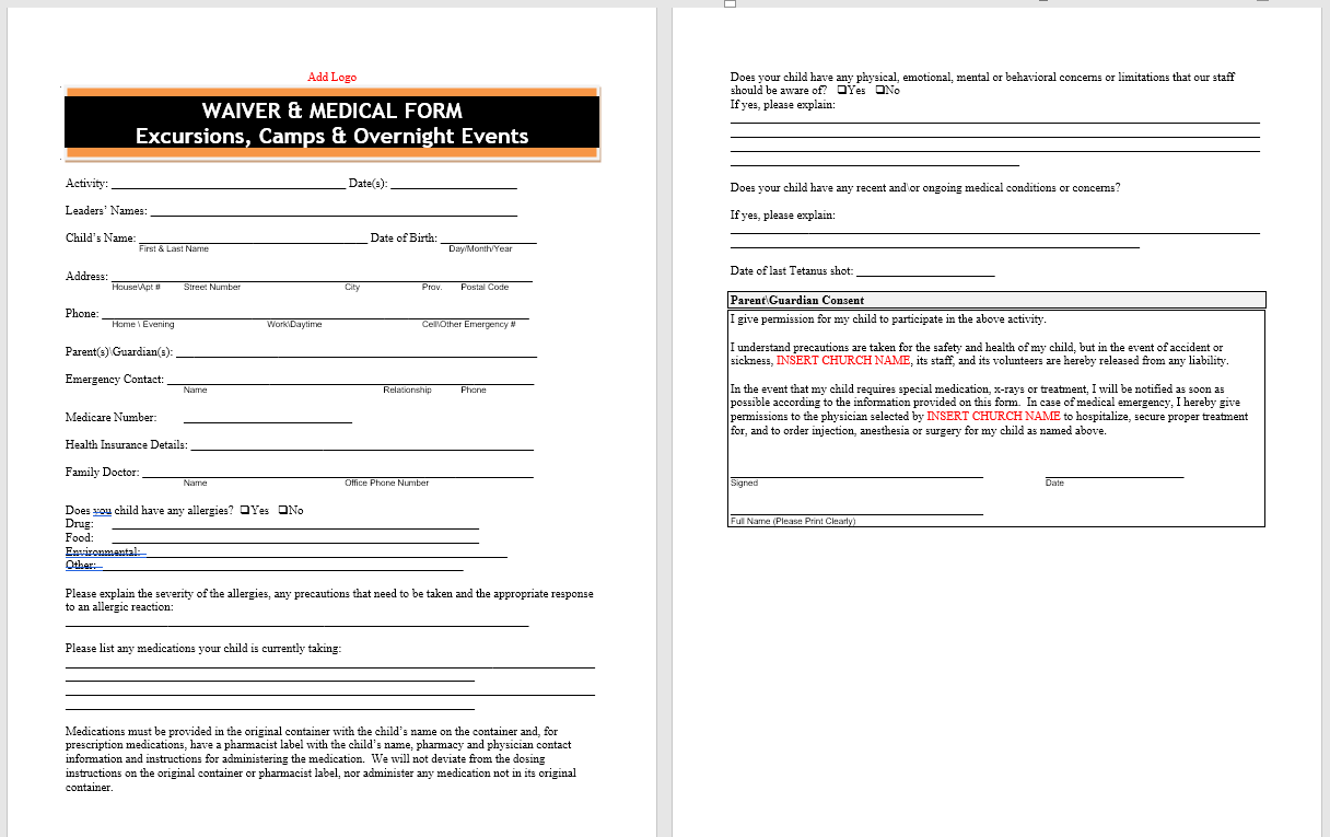youth waiver form youth waiver form