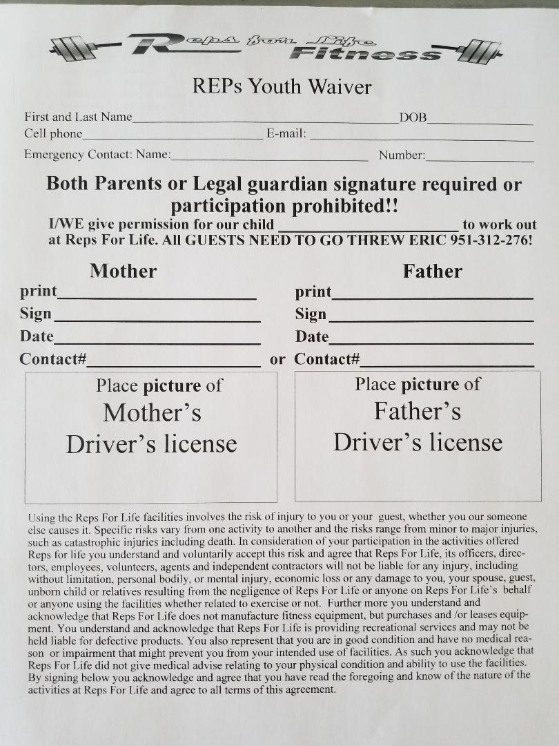 Youth Waiver Reps For Life Youth Waiver Reps For Life